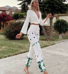 Zara Linen White Embroidered Pants Size S